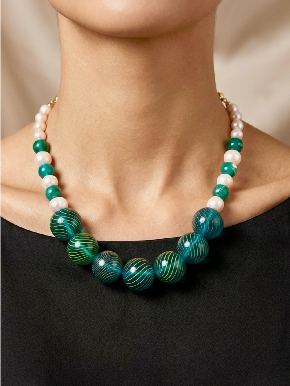 NEW Mary Kent Designs Murano Glass, Pearls and Blue Agate Beaded Necklace, 16.5”